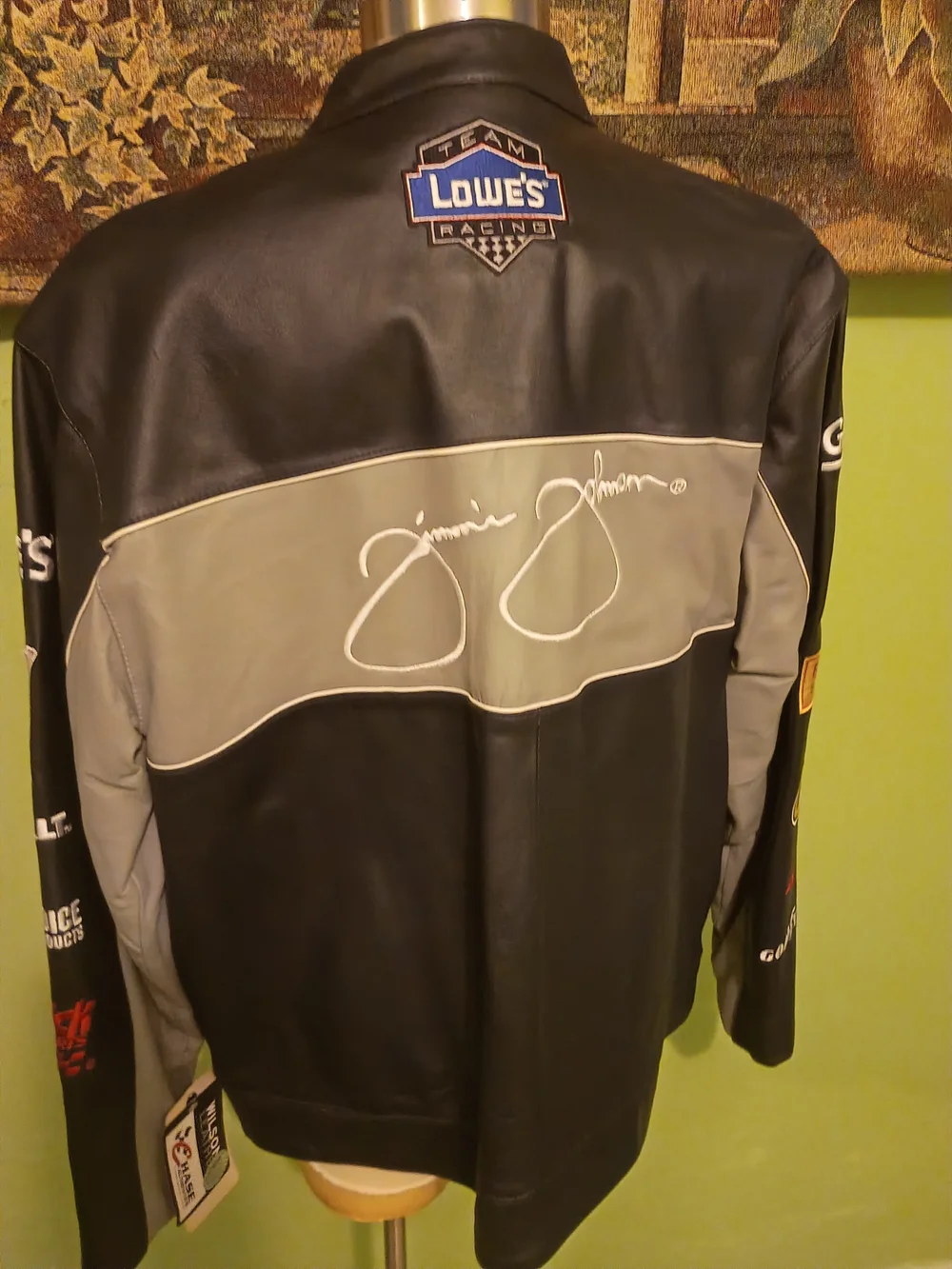Nascar Jacketnext Black and Gray Bomber Jacket with Yellow 48 Patch